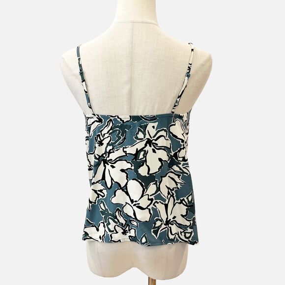 Banana Republic Factory Blue Floral Silky Tank Cami XSP V-Neck Summer - Picture 2 of 6